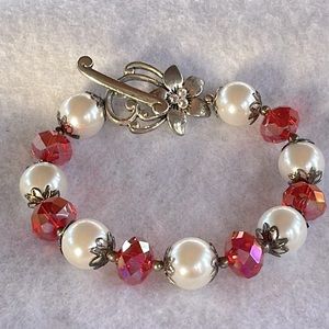 Red Swarovski & Pearl Bracelet